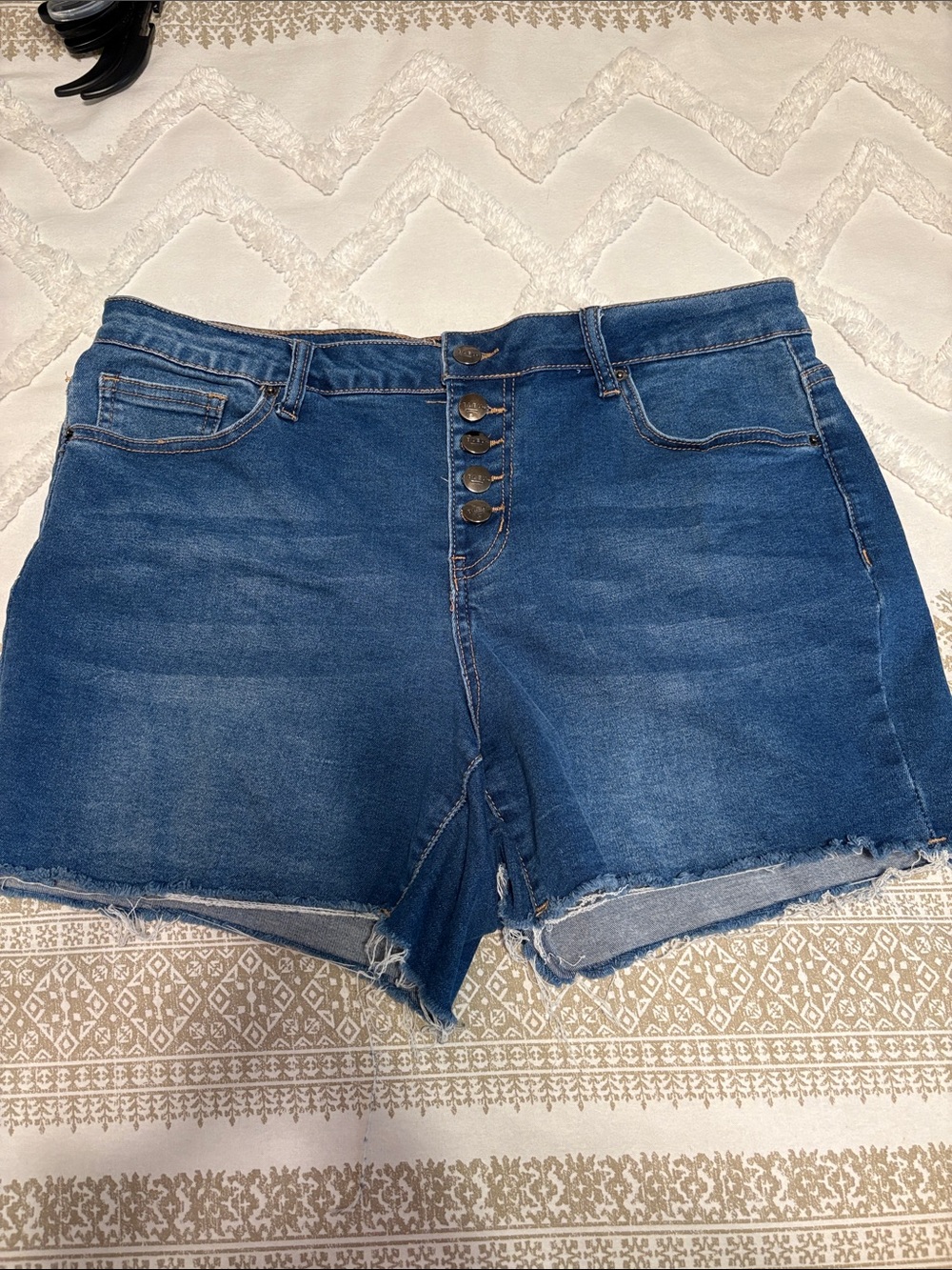 Mid-Rise Blue Denim Button-Fly Women's Jean Shorts
